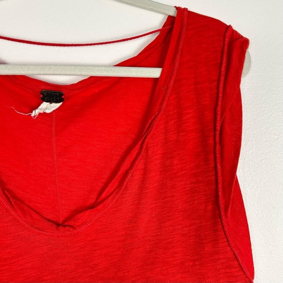 Free People Cleo Red V-Neck Tee in Red size Medium Cotton Casual Slouchy Tank - Picture 4 of 13